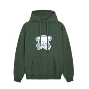 Green Hoodie With A Blue Simple-Line Puppy Print