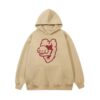 Khaki Hoodie with Heart-Patterned Puppy Graphic