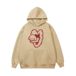 Khaki Hoodie with Heart-Patterned Puppy Graphic