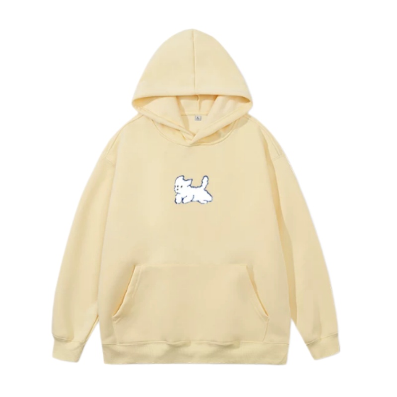 Cream-Colored Minimalist Hoodie With A Puppy Design